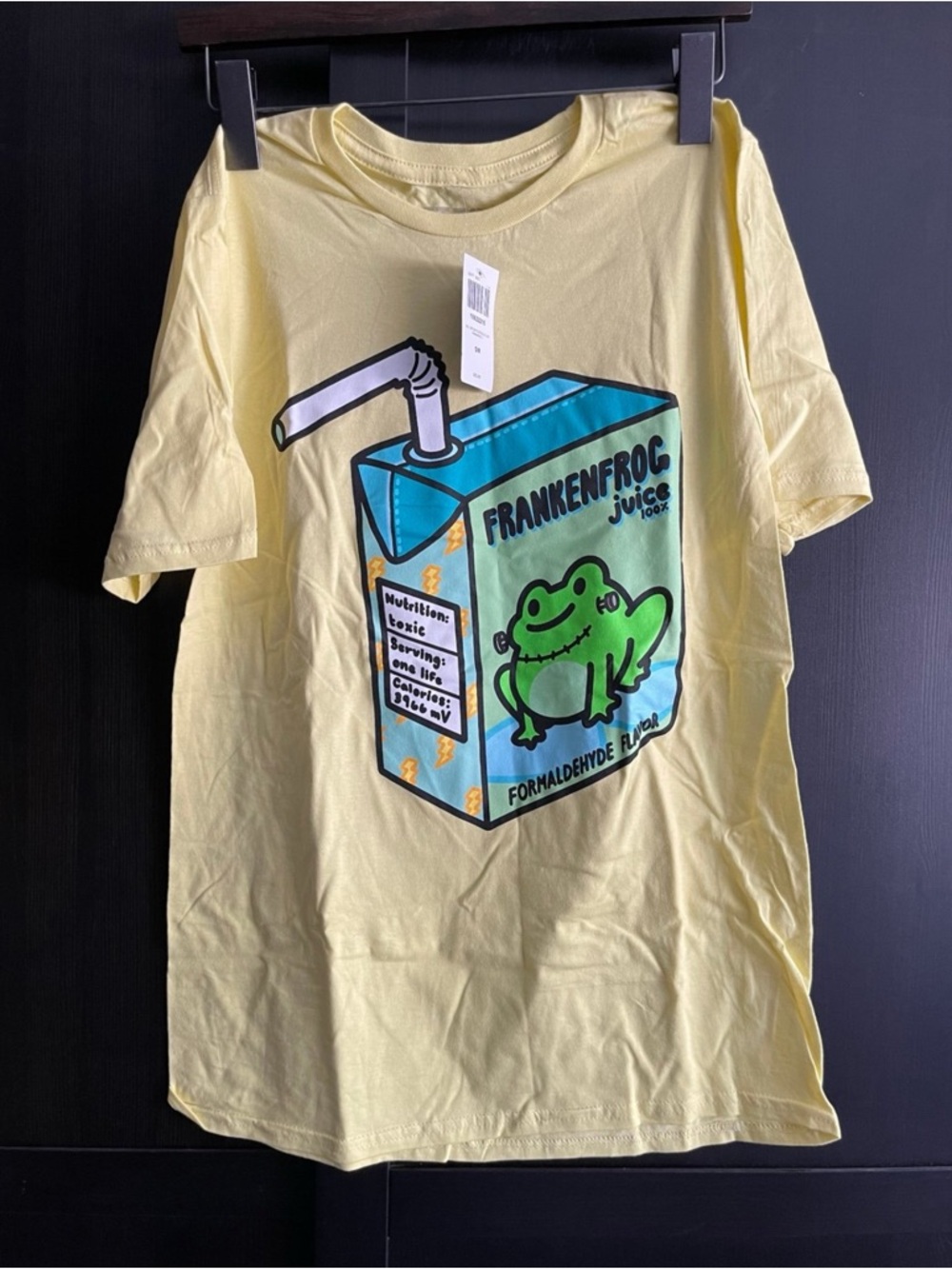 NWT New With Tags Hot Topic Frankenfrog Juice Box Frog Yellow Shirt Size Small